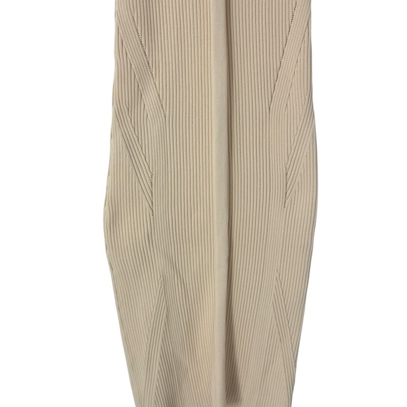 Rare Zara Ecru Ribbed Knit Midi Dress Sculpting Long Sleeve Bodycon Cream Beige - Picture 7 of 14